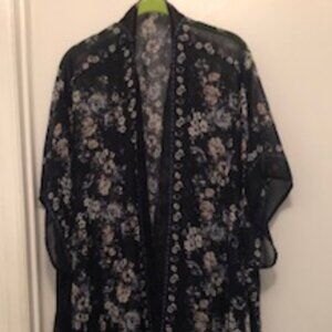 Rewind Fashions Printed Chiffon Open Front Topper